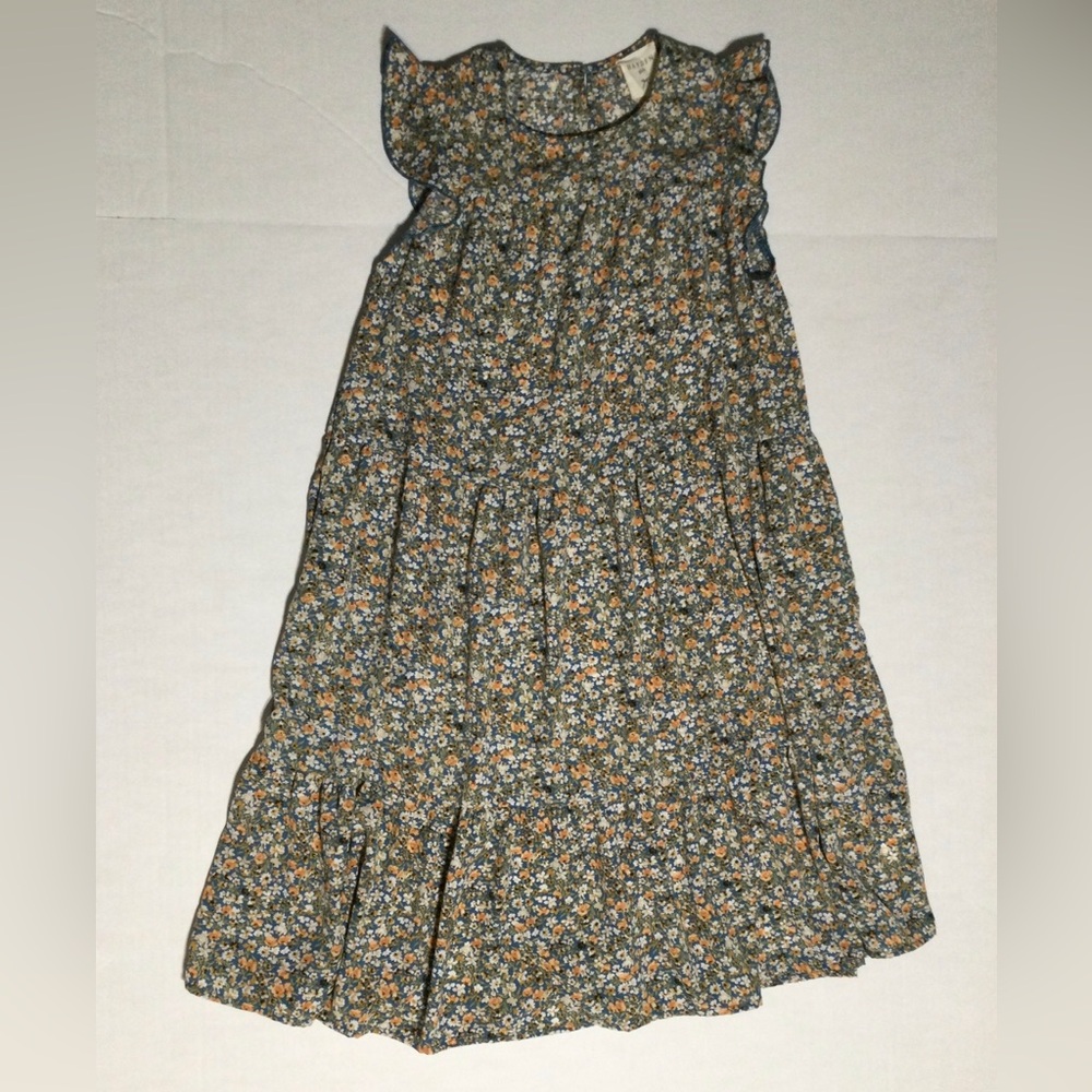 Hayden Girls Size XL Teal Multicolor Floral Tiered Dress with Ruffle Sleeves.